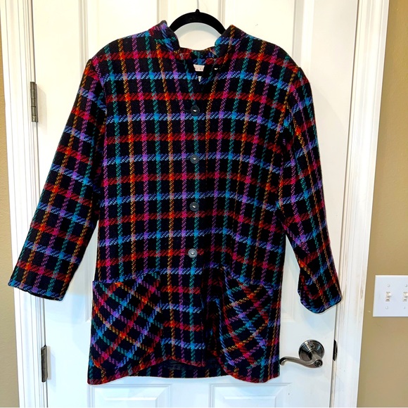VTG Doncaster Womens 10 Multicolor Plaid Wool Tweed Jacket Mid Length Coat EUC - Picture 1 of 7